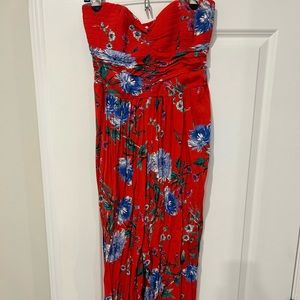 Red strapless romper